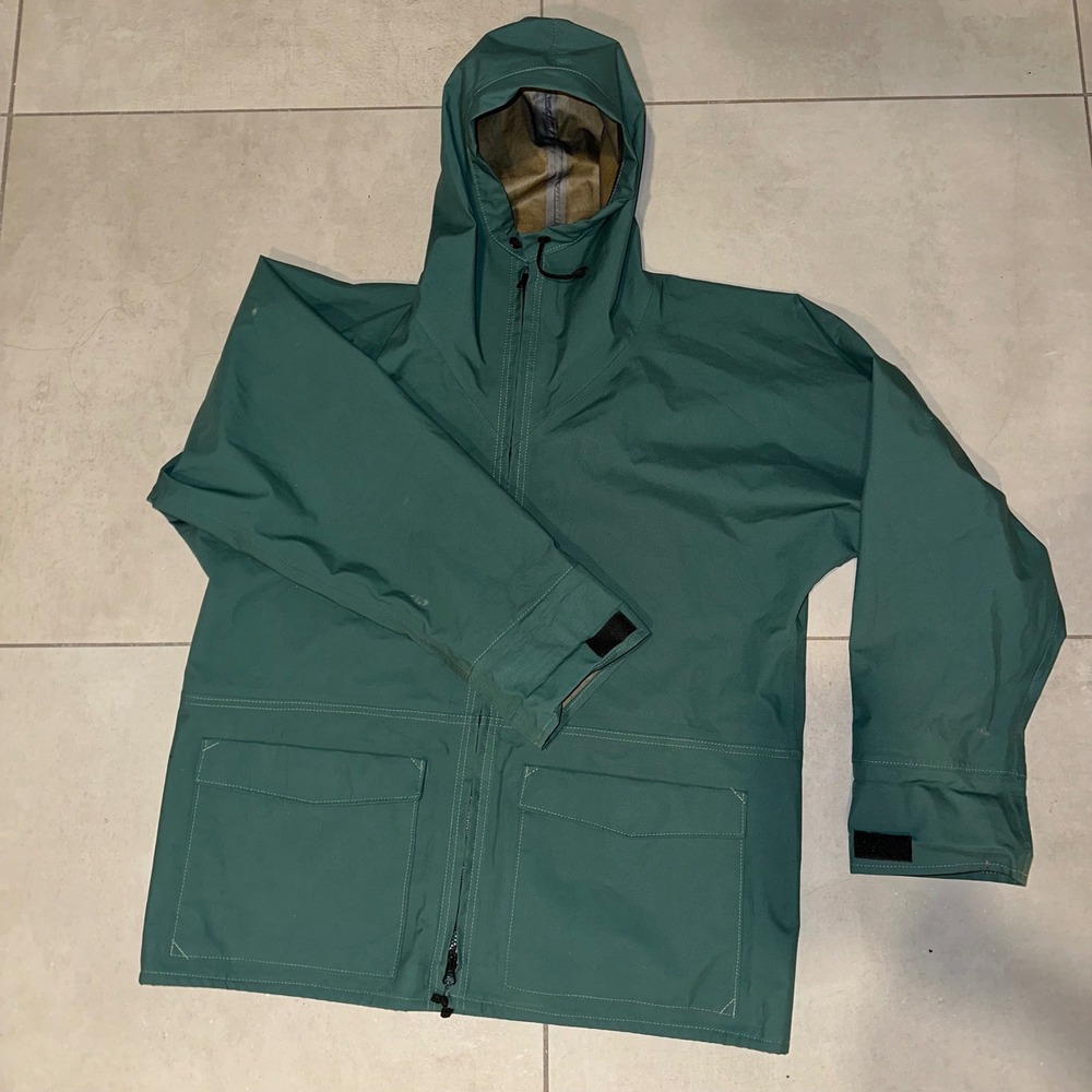 Vintage Log House Designs Rain Jacket Mens XL Green Gore-Tex Outdoor‎ Hood Zip